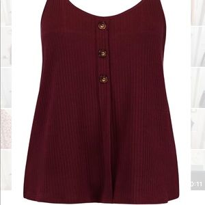 Boohoo Plus Maroon Rib Button Tank Top